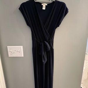 Navy jumpsuit with waist tie